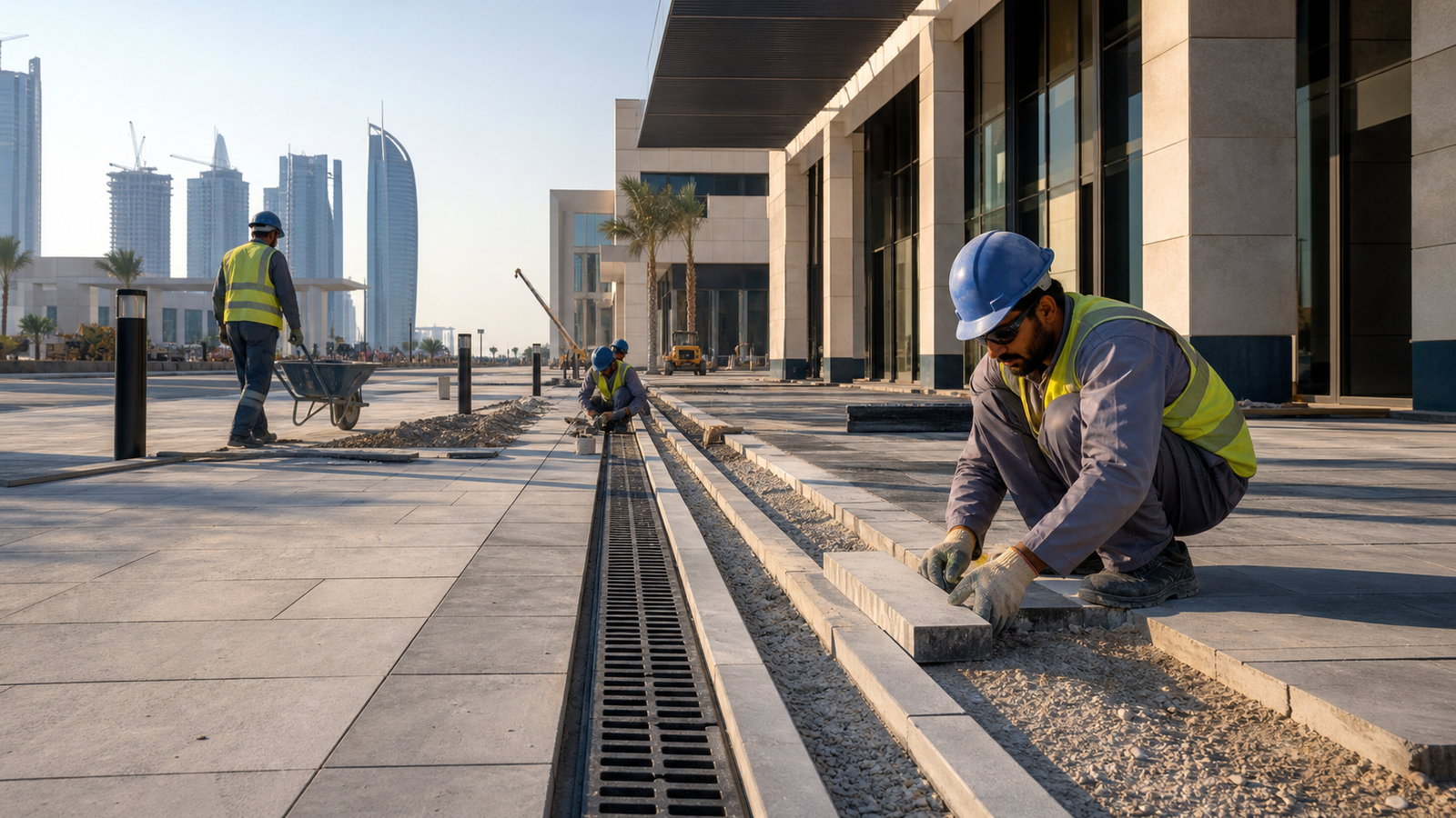 Drainage channel and paving installation works