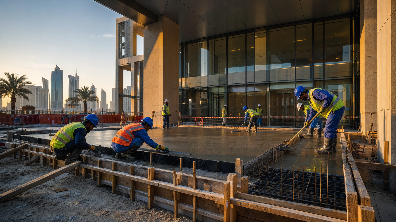 Concrete entrance platform construction at a commercial property